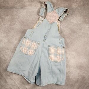 Goodfellows Vintage Plaid Contrast Denim Shortalls Light Wash Blue 7/8